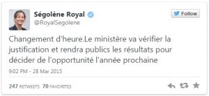 Tweet Ségolène Royal changement d'heure