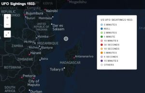 Capture d'écran de la carte interactive qui recense les ovnis dans le monde entier