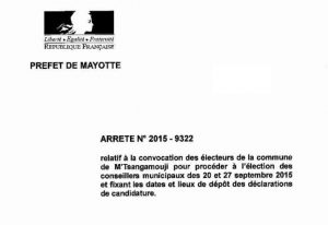 L'arrêté préfectoral fixant les dates des élections à Mtsangamouji