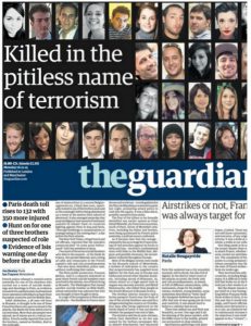 Quelques visages de victimes à la Une du quotidien britannique The Guardian ce lundi matin