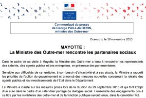 Le communiqué du ministère des Outre-mer