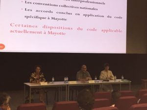 Dominique Ledémé et Marie Agam-Ferrier, venus pour épauler Monique Grimaldi, Dieccte Mayotte sur la transposition du code du travail