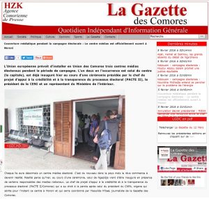 Capture d'écran de la Gazette des Comores