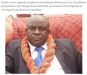 Capture d'écran de Comores Infos qui présentait le candidat Mouigni Baraka pendant la campagne