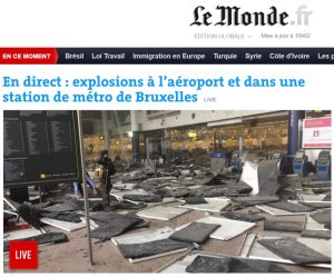 Capture d'écran du journal Le Monde montrant le hall des départs de l'aéroport de Bruxelles