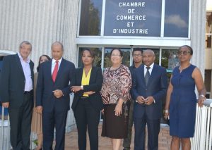 Yvès Claude Hoarau, Raziah Locate, Isabelle Chevreuil, élue de la CCI de Mayotte et Présidente de l’UCCIOI, Juliette Sicobo-Azaïs, Herland Cerveaux,  Mohamed Ali Ahmid, Noro Andriamamonjiarison, 