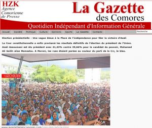 La Gazette des Comores raconte la vague bleue à Moroni pour célébrer la victoire d'Azali Assoumani