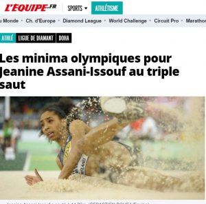 Le site du journal l'équipe relate la performance de la triple sauteuse