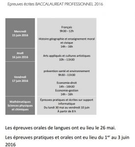 Le calendrier des épreuves du bac pro 2016