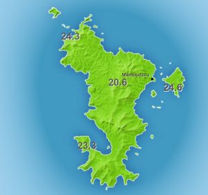 Les températures fraîches relevées par Météo France hier lundi 20 juin à 19h à Mayotte