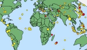 Les tremblements de terre notables des dernières 24 heures dans le monde apparaissent en rouge