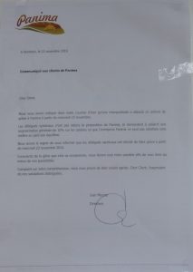 Courrier de Panima affiché au CUFR