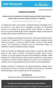 Le communiqué du député des Bouches-du-Rhône Ahamada