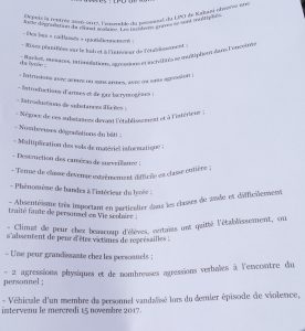 Les violences détaillées dans le courrier remis aux décisionnaires 