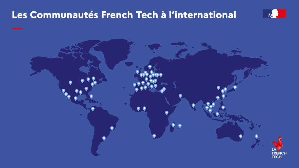 Carte du monde répartissant les différentes communautés French Tech à travers le Monde