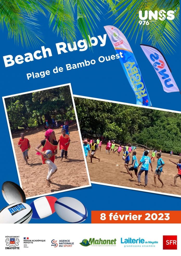 Affiche du tournoi de beach rugby 2023 de l'UNSS Mayotte
