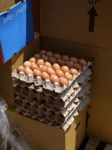 Mayotte, précarité alimentaire, nourriture, oeufs, marché, cartons empilés,